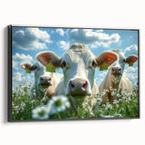 Framed canvas artwork depicting a serene countryside landscape in vibrant colors, featuring rolling hills and a clear sky, showcased from a black side view. Ideal for home decor enthusiasts seeking nature-inspired art.