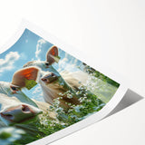 Rolling landscape print showcasing a serene countryside scene with vibrant green fields and soft blue skies, elegantly packaged in a protective cardboard tube for easy display.