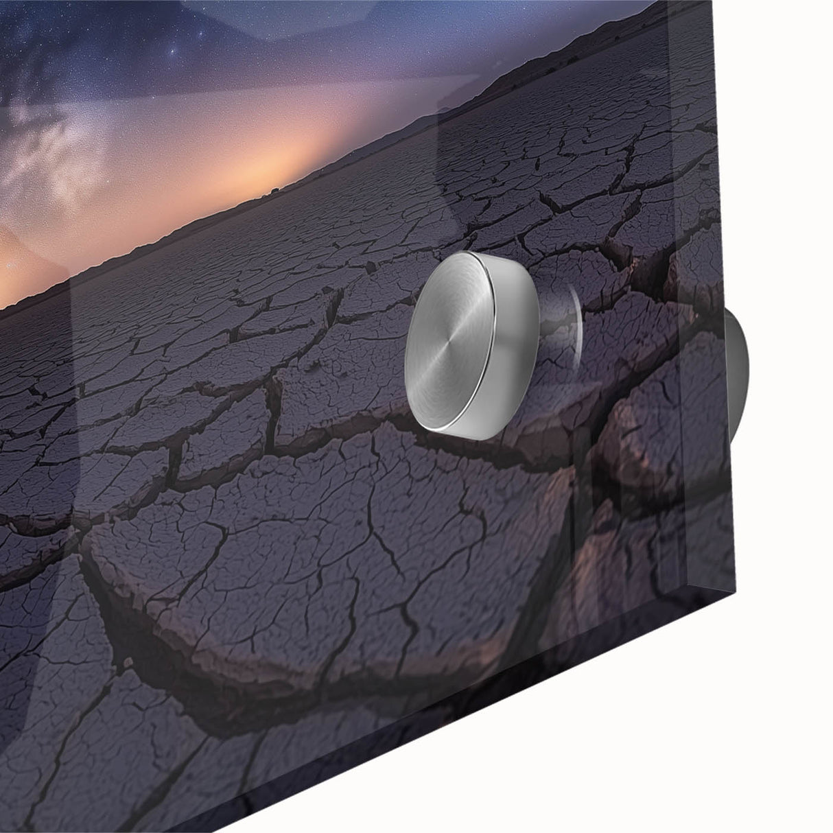Close-up view of a vibrant desert landscape design on acrylic glass, showcasing rich colors and intricate details, perfect for modern decor. Ideal for enhancing any living space with a touch of nature-inspired art.