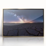 Framed acrylic artwork featuring a vibrant desert landscape design with gold accents, perfect for adding elegance to any modern home decor.