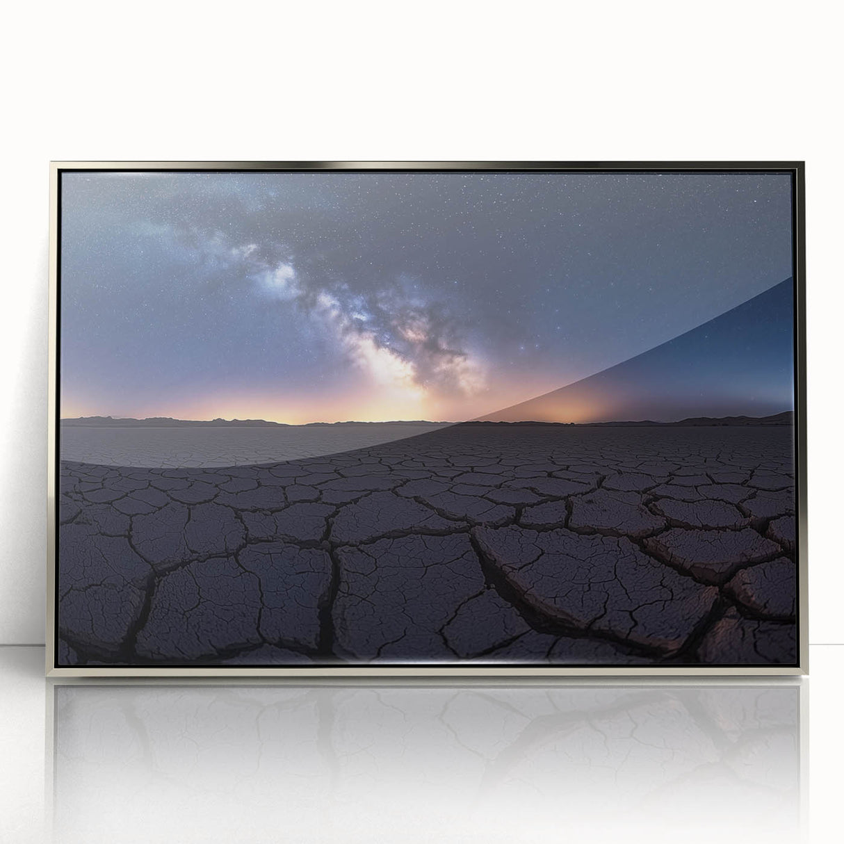 Framed acrylic artwork showcasing a stunning desert landscape with vibrant colors and intricate details, perfect for adding a touch of nature to any space.