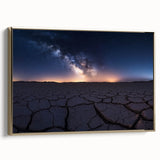 Framed canvas artwork depicting a serene desert landscape with warm golden hues, showcasing the intricate details of cacti and sand dunes, perfect for home decor.