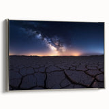 Framed canvas art depicting a serene desert landscape with soft colors and intricate details, showcasing a silver frame that enhances its elegance.