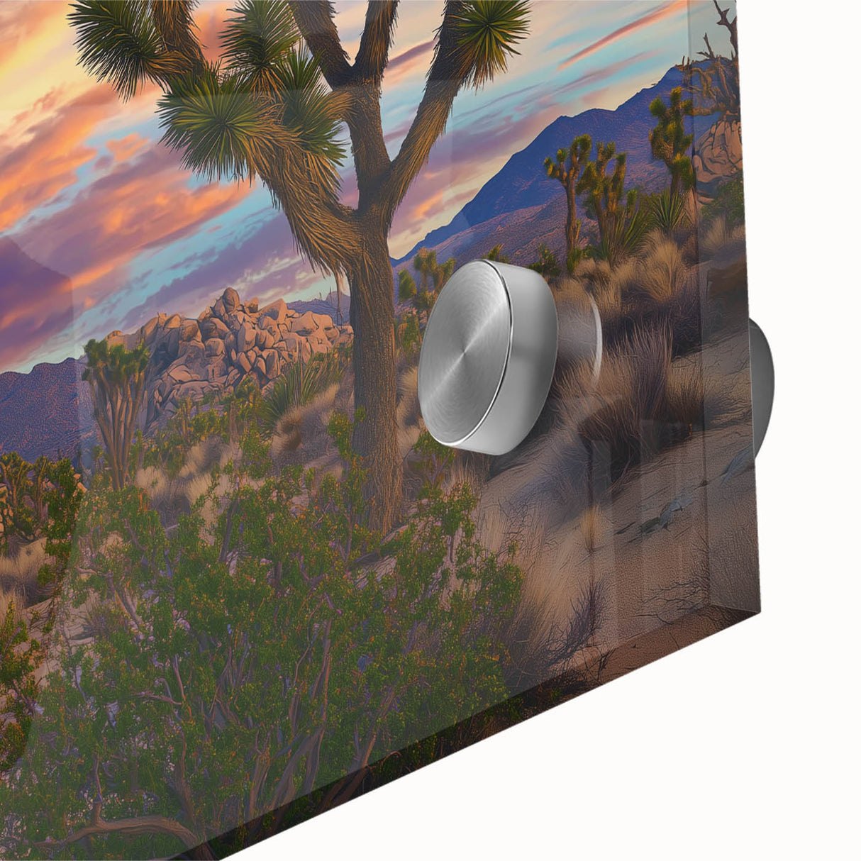 Close-up of a vibrant acrylic landscape artwork showcasing lush green fields and a blue sky, highlighting intricate details and textures for a stunning visual effect. Perfect for enhancing modern home decor with natural scenery.