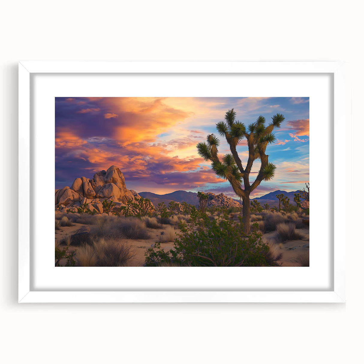 Framed landscape artwork showcasing a serene field scene, featuring soft green and golden hues, presented with a white mat. Ideal for home decor enhancement.