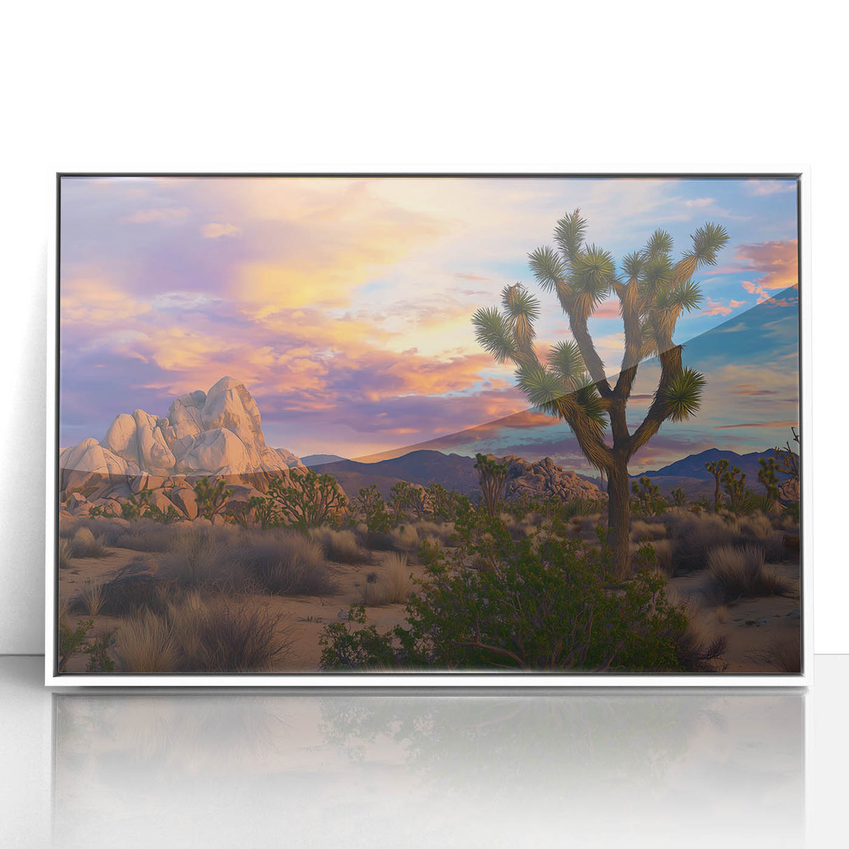 Framed acrylic artwork depicting vibrant green landscapes and fields, set in a sleek white frame, perfect for modern home decor. Ideal for nature lovers.