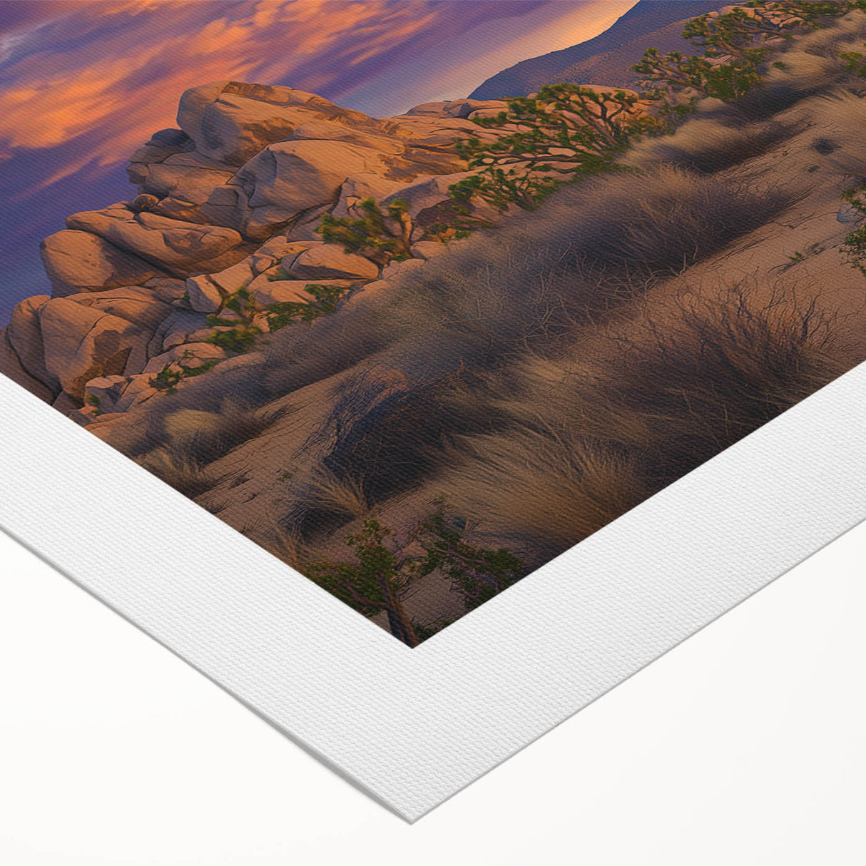 Vibrant rolled canvas artwork depicting serene green landscapes with rolling hills and a clear blue sky, elegantly packaged in a protective cardboard tube for safe shipping.