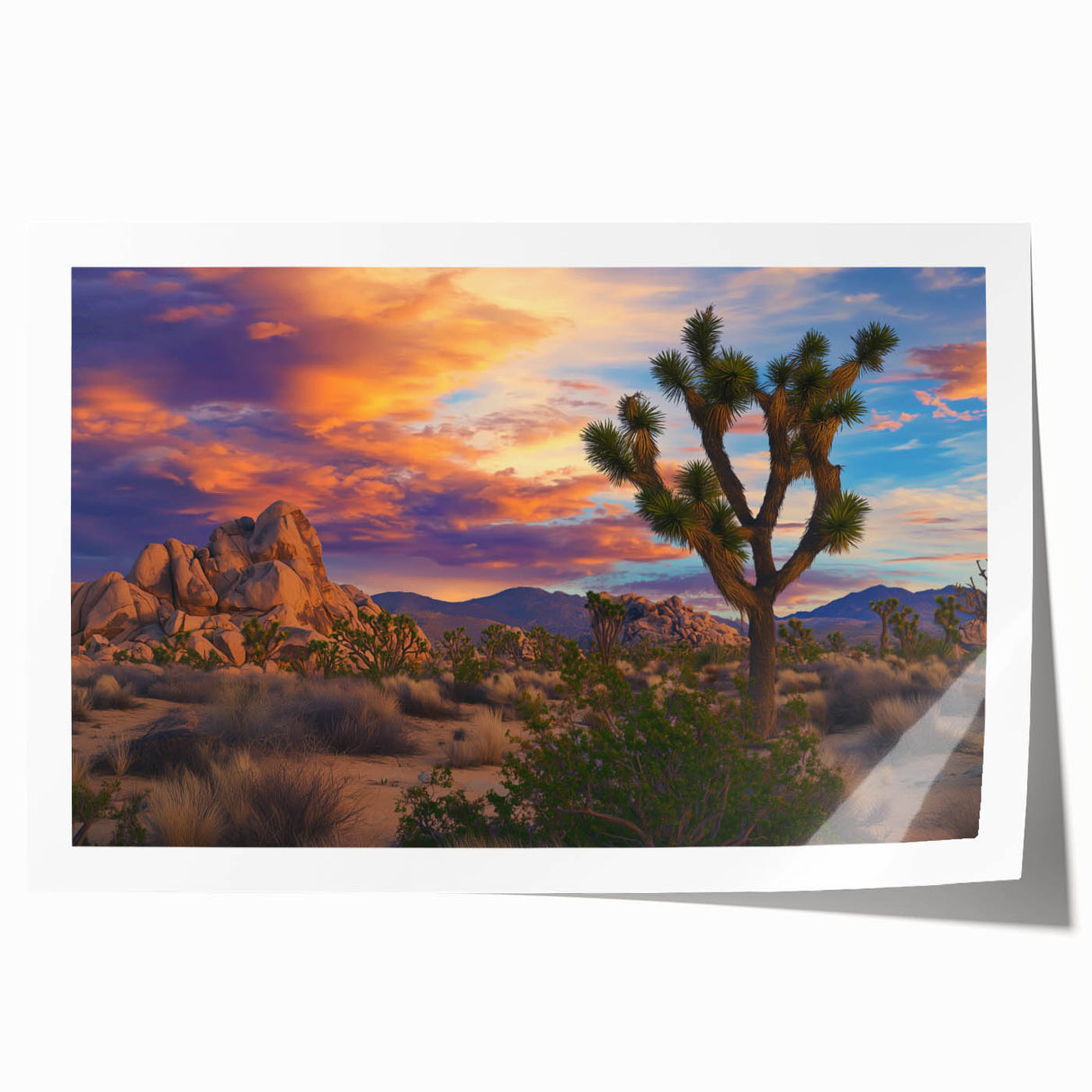 Vibrant rolled canvas print showcasing a scenic landscape filled with lush green fields under a clear blue sky, ideal for home decor and art enthusiasts.
