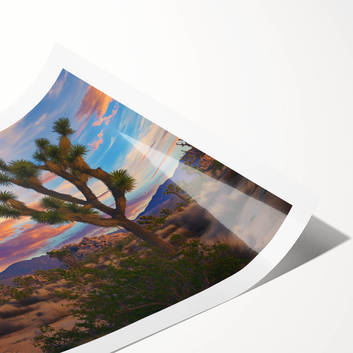 Vibrant rolled print showcasing a serene landscape with green fields and blue skies, elegantly packaged in a protective cardboard tube for easy transport. Perfect for home decor enthusiasts seeking nature-inspired art.