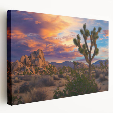 Stretched canvas artwork showcasing vibrant, abstract landscape fields in a side view, perfect for adding color and depth to modern home decor.