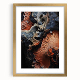Extra large abstract art print with textured design in neutral hues, framed in gold, ideal for living room decor.