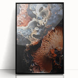 Large abstract wall art in black and white, framed in acrylic, featuring mid-century modernist design.