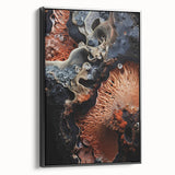 Black and white landscape painting on framed canvas, featuring vintage poster art, ideal for bedroom wall decor.