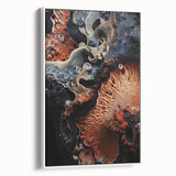 Vintage poster art featuring colorful, natural close-up elements on a white-framed canvas.