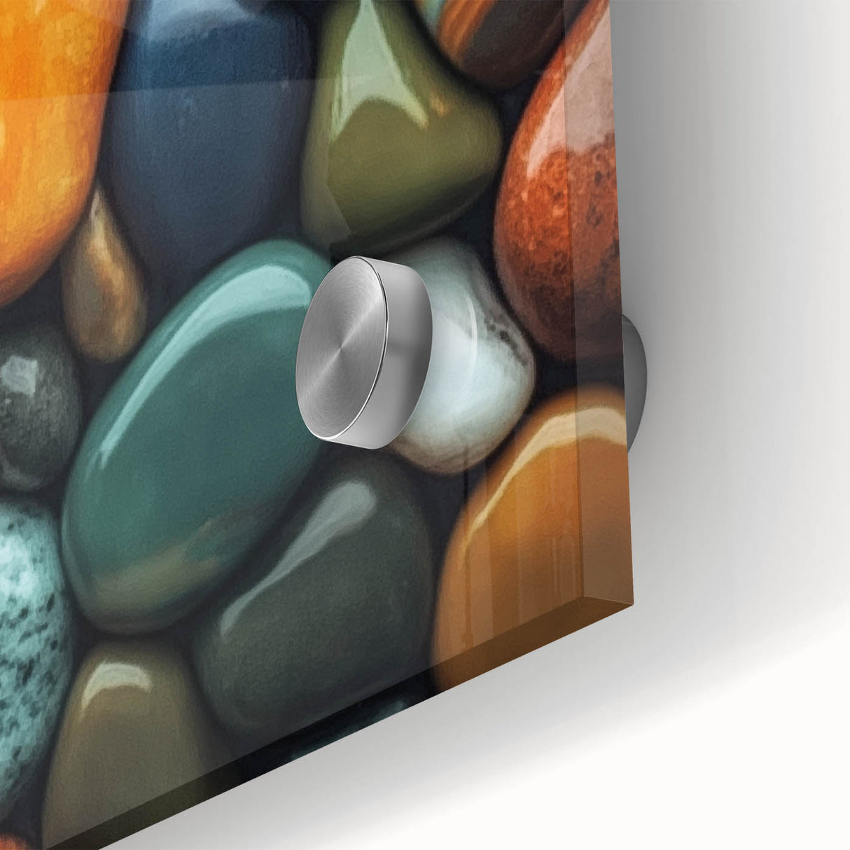Large abstract wall art print on acrylic glass, featuring close-up natural elements in muted earth tones.
