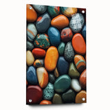 Large abstract wall art on acrylic glass depicting vibrant nature elements, ideal for bedroom or dining room decor.