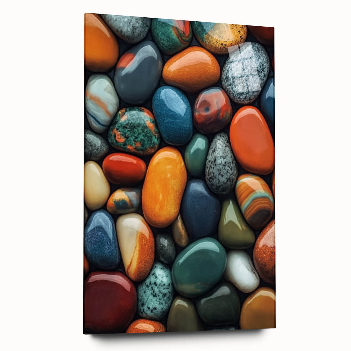 Large abstract wall art featuring close-up nature elements in vibrant green and blue tones on acrylic glass.