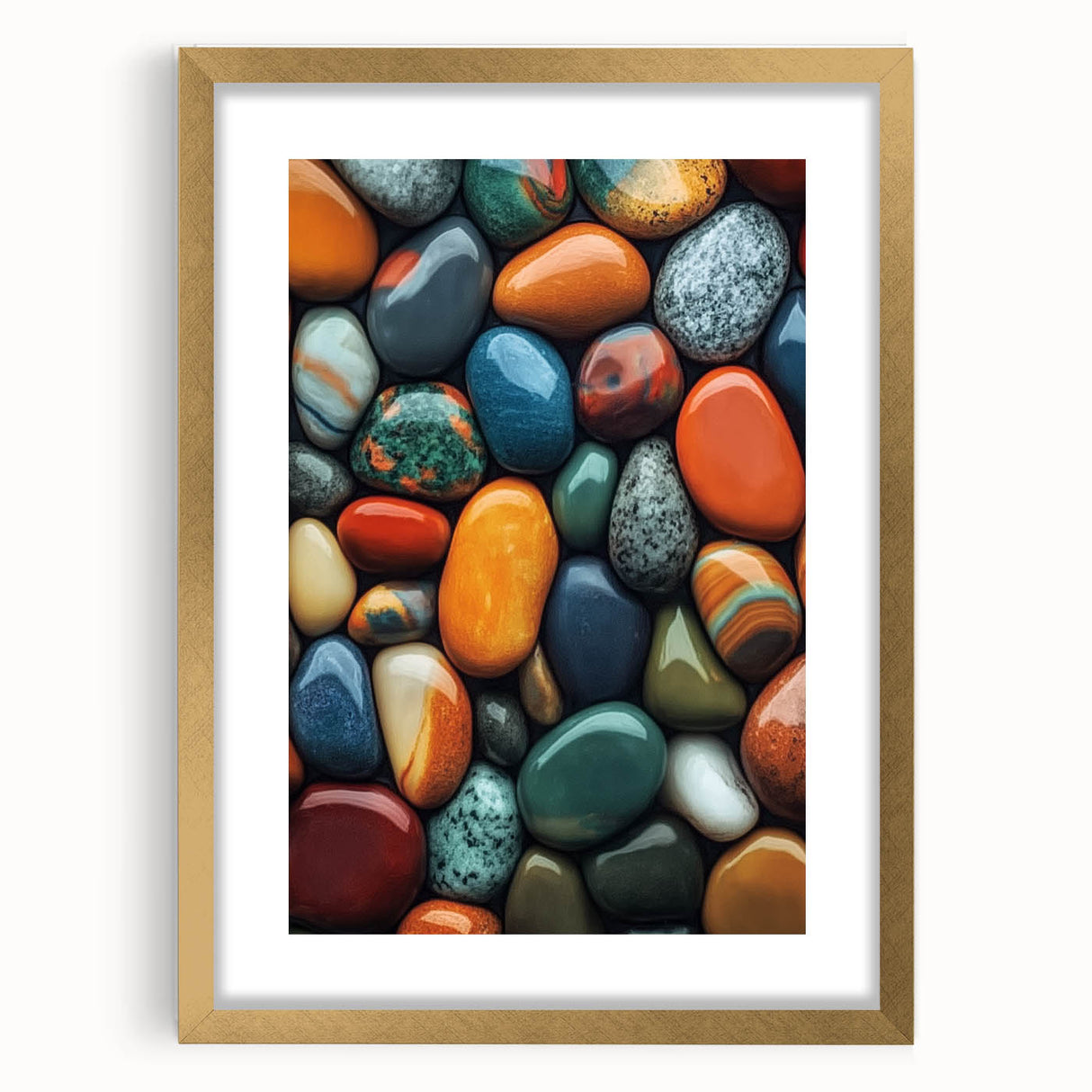 Extra large abstract art print featuring textured brush strokes in earthy tones, framed in gold, ideal for living room decor.