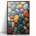 Large abstract wall art depicting nature elements in muted earth tones on a black acrylic frame.