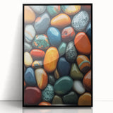 Large abstract wall art depicting nature elements in muted earth tones on a black acrylic frame.