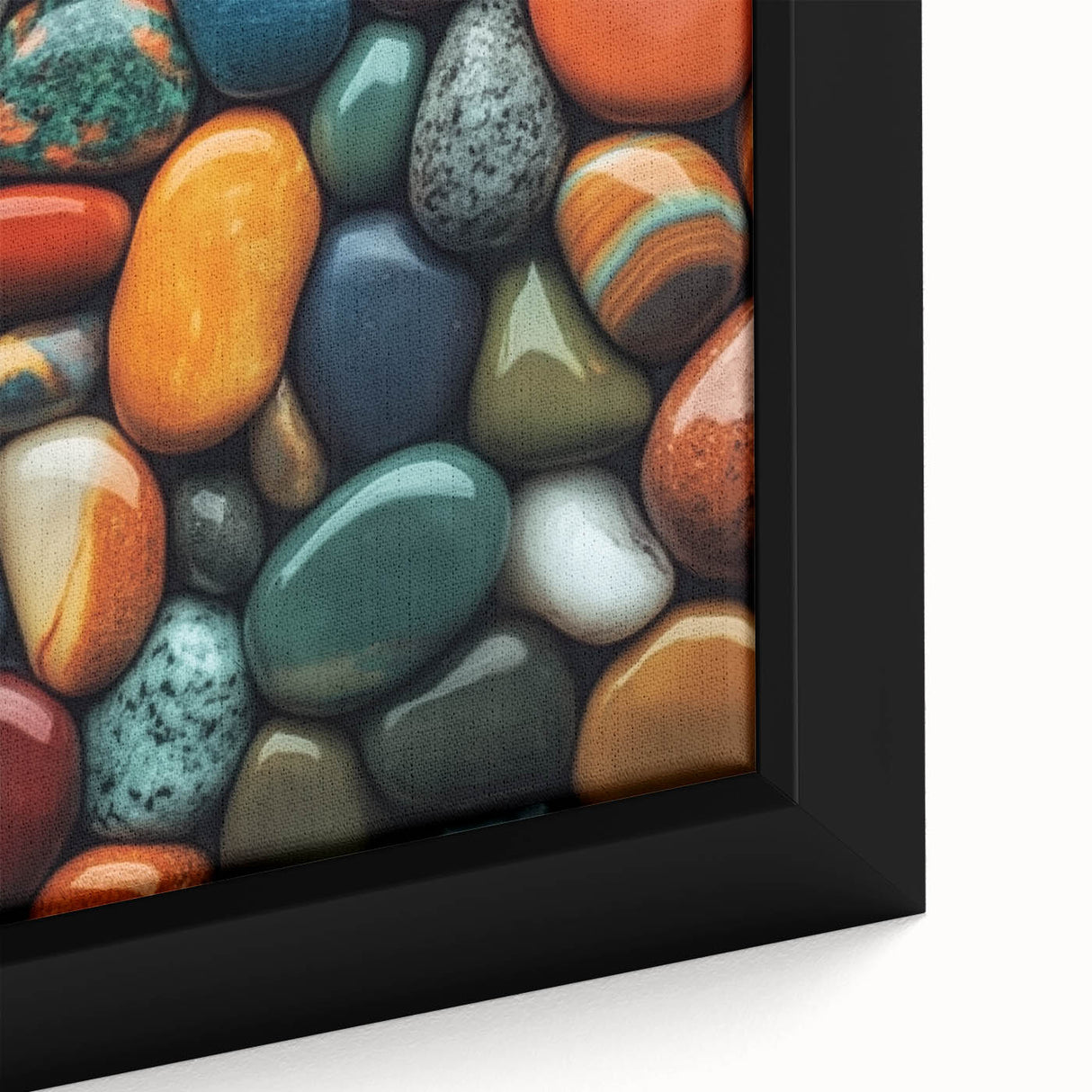 Close-up of textured black wall art depicting colorful nature elements on a framed canvas, ideal for living room decor.