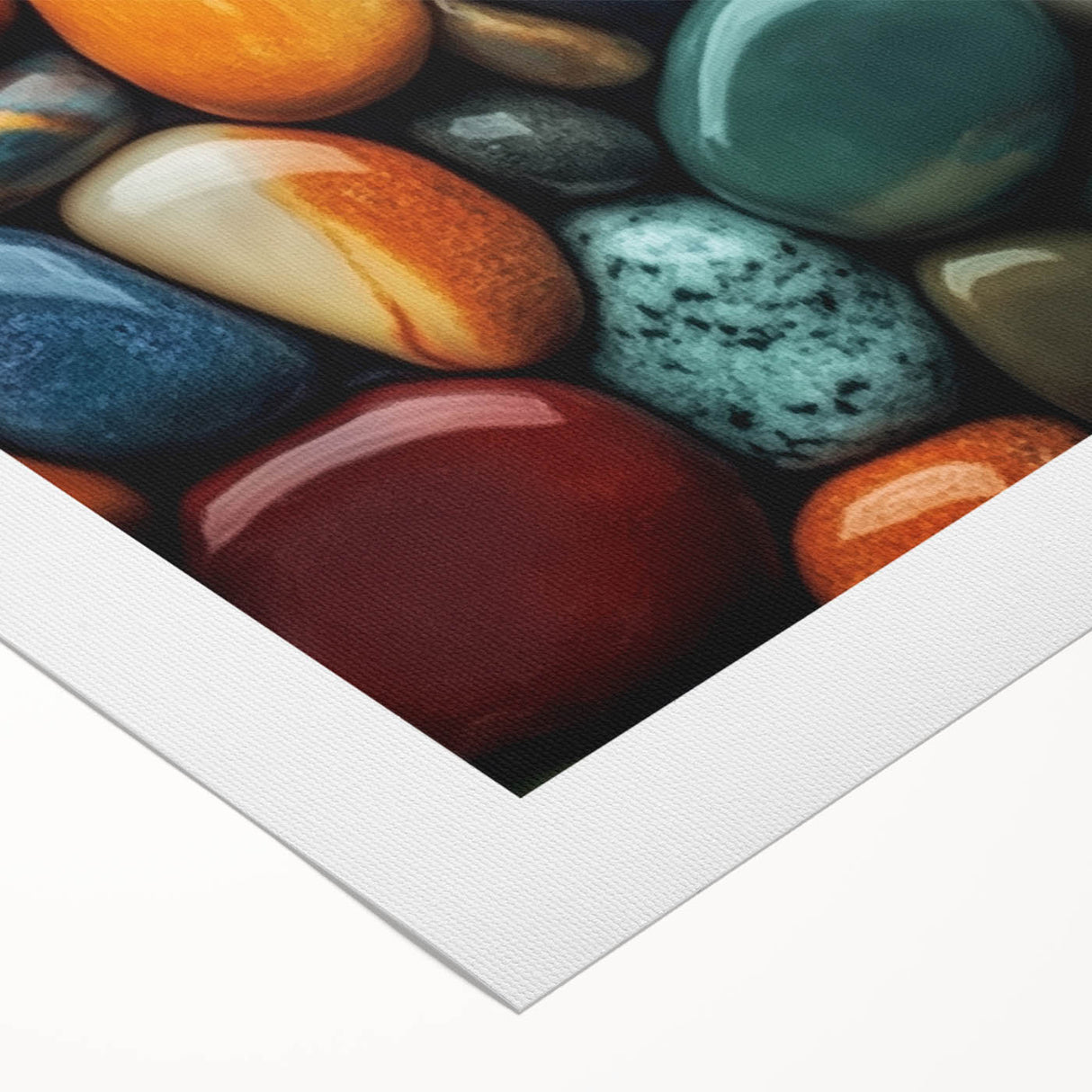 Art deco poster featuring a close-up of nature elements in muted green and brown tones on rolled canvas.