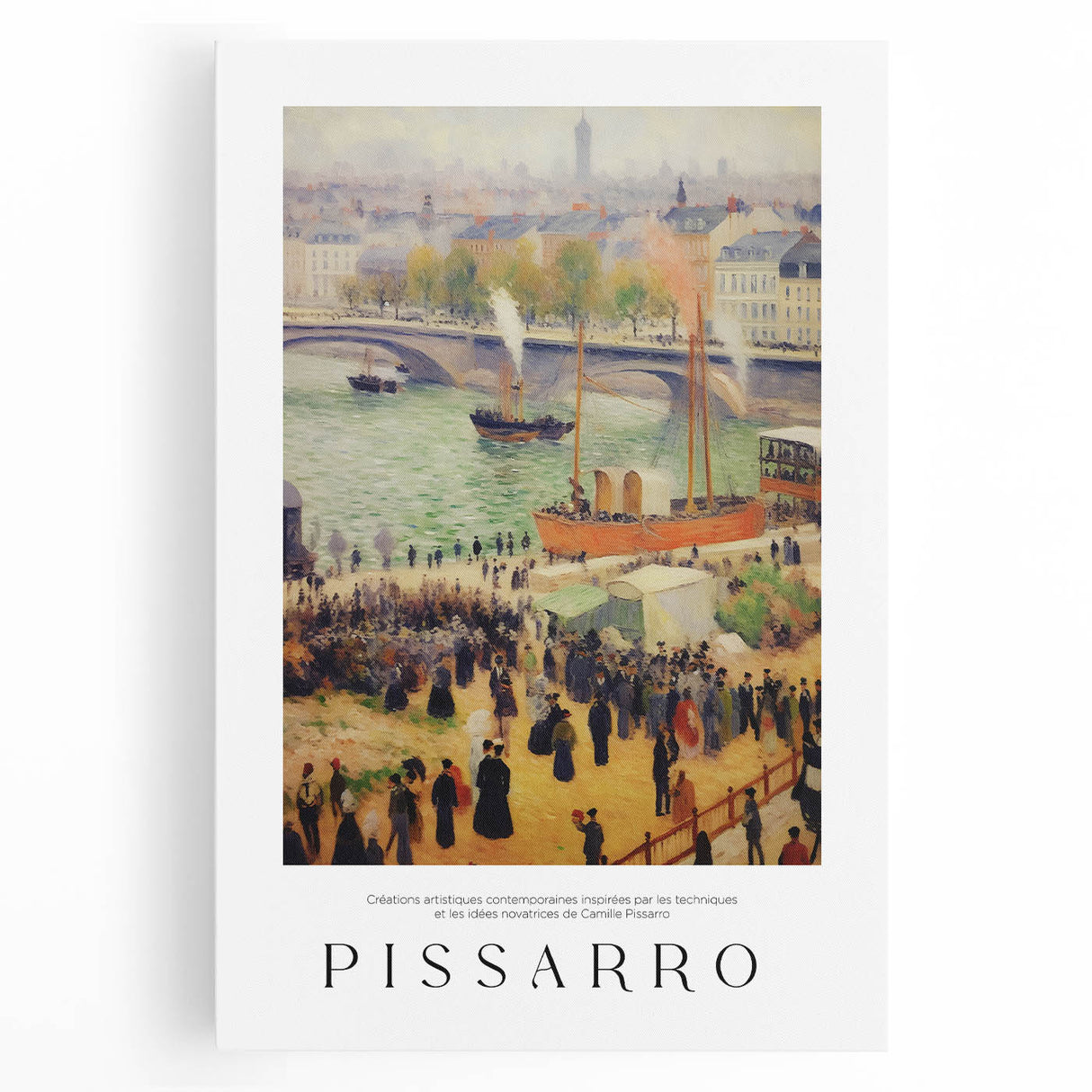 Large black and white canvas of Camille Pissarro's impressionist artwork, ideal for kitchen art.