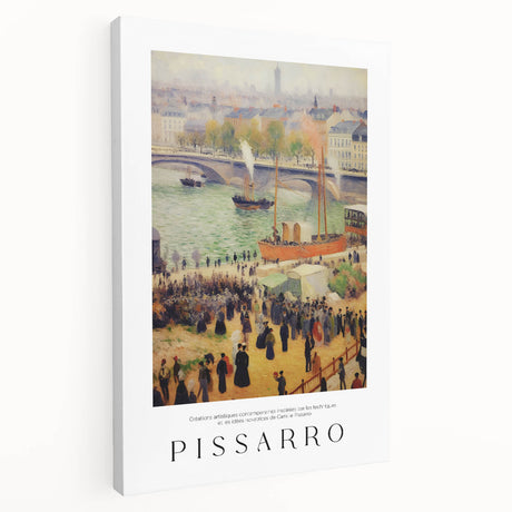 Side view of a large Camille Pissarro-inspired stretched canvas depicting a vibrant pastoral scene.