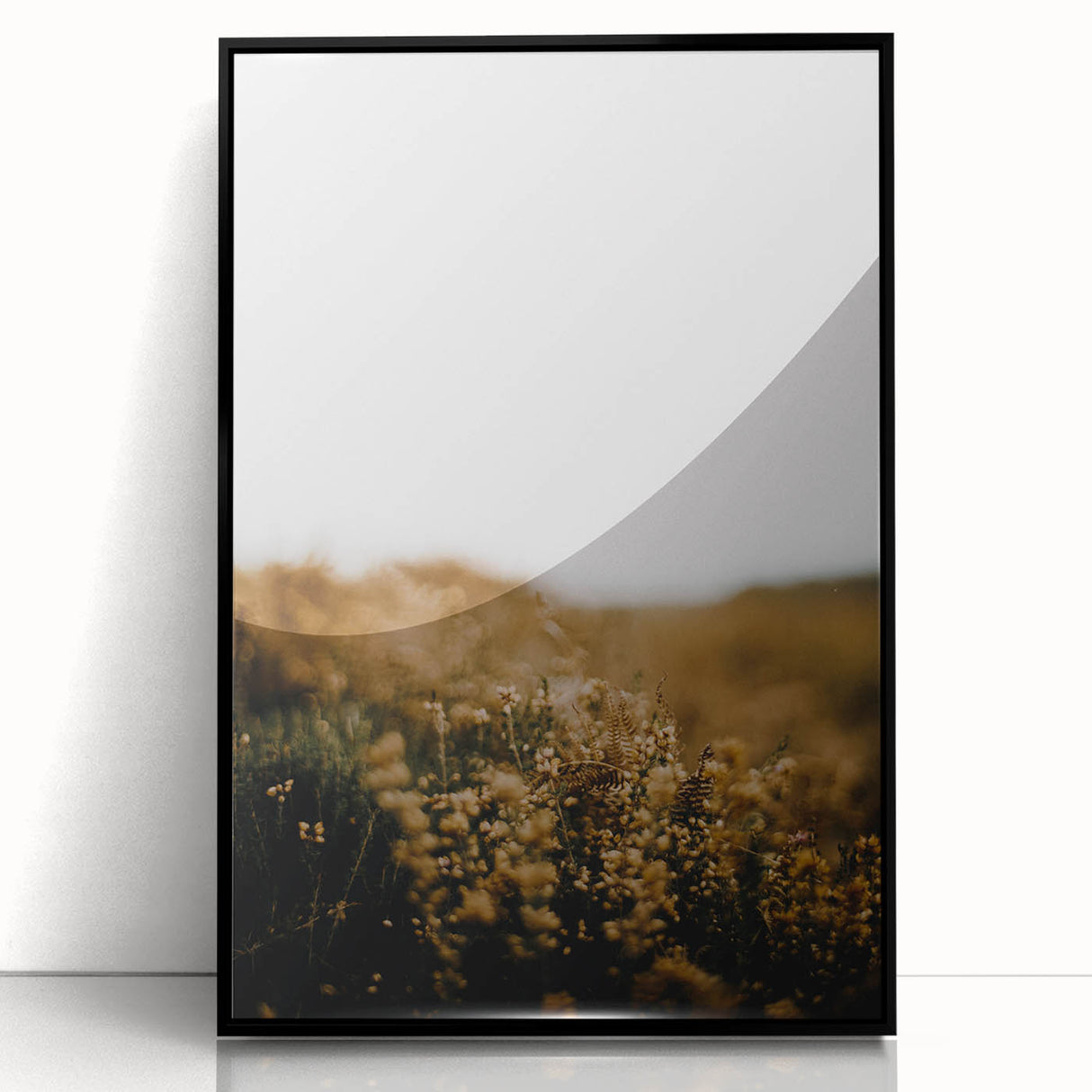 Large abstract wall art with autumnal hues on black framed acrylic, ideal for modern living room decor.