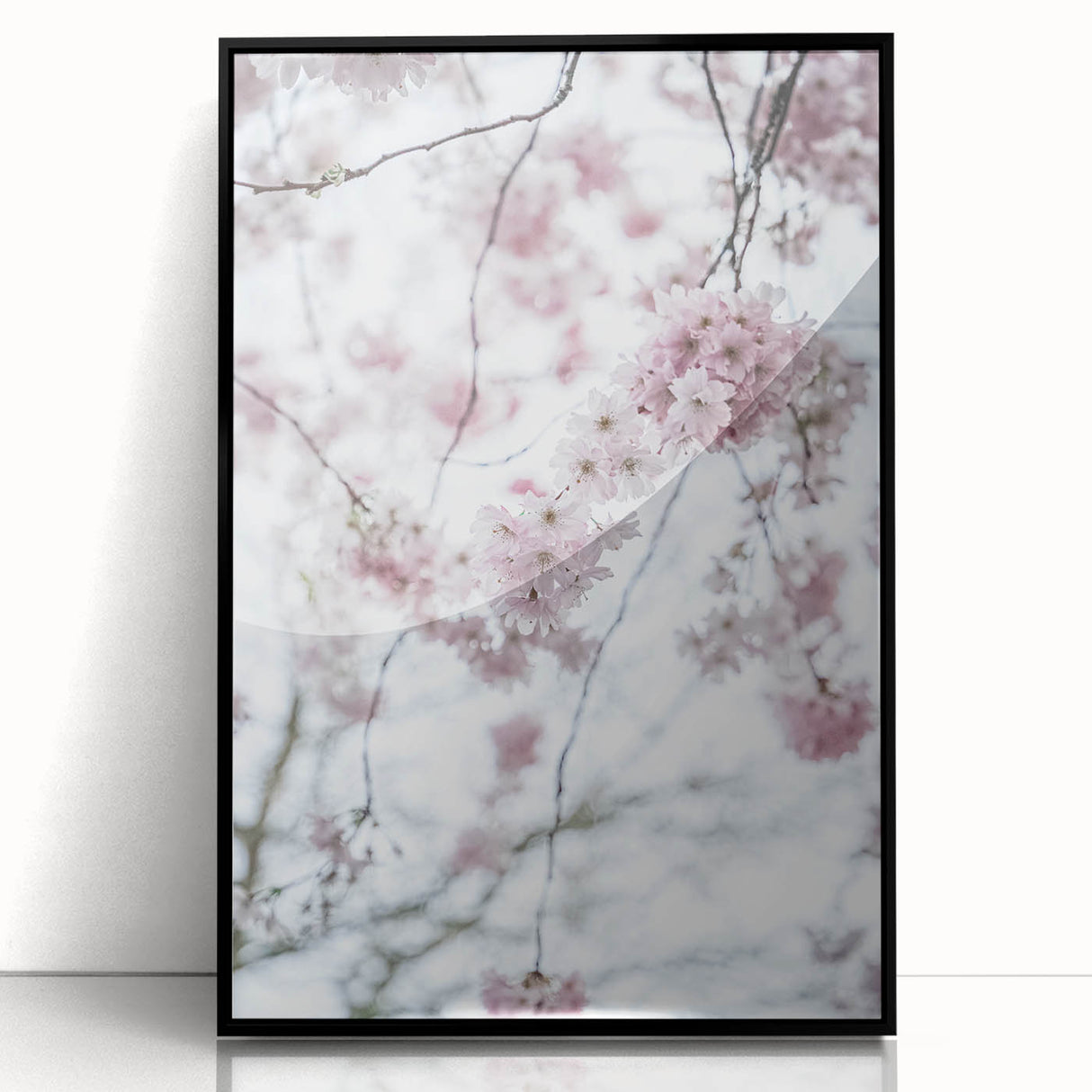Large abstract wall art featuring mid-century modernist spring motifs in vibrant green and yellow on a framed acrylic panel.