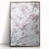 Mid-century modernist art depicting spring season in vibrant greens and yellows on a framed acrylic.