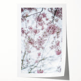 Spring-themed floral art on rolled canvas featuring a blend of soft green and pink tones, ideal for dining room wall decor.