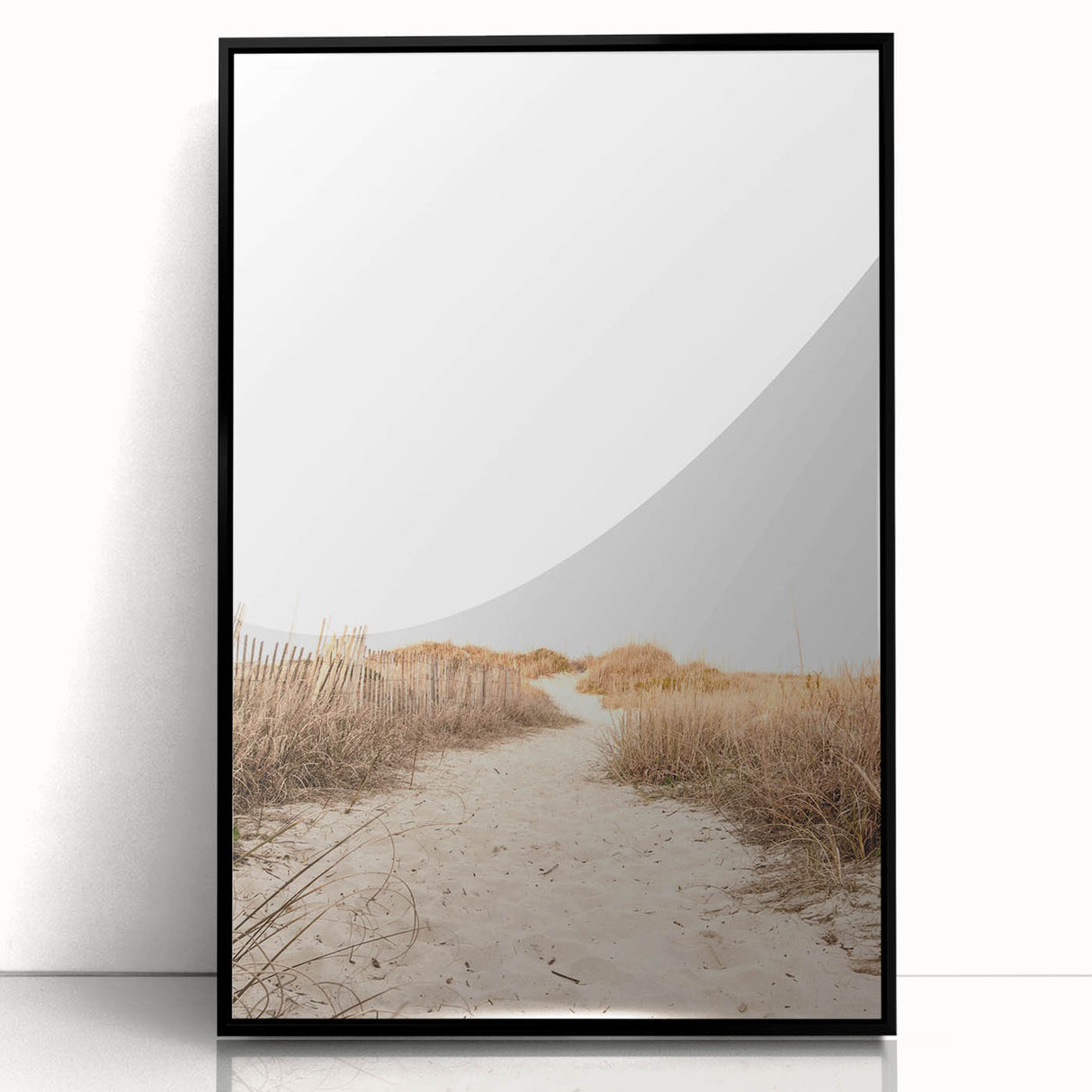 Large abstract wall art featuring mid-century modernist designs in vibrant summer colors on a black framed acrylic print.