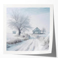 Winter scene with snow-covered trees in muted gray and white tones on a large canvas, ideal for dining room wall art.