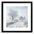 Extra large abstract art print featuring colorful, textured winter scene in black frame, ideal for living room decor.