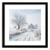 Extra large abstract art print featuring colorful, textured winter scene in black frame, ideal for living room decor.