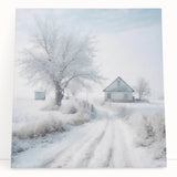 Winter landscape in black and white on large stretched canvas, ideal for kitchen wall art or bedroom ambiance.