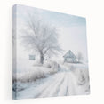 Winter landscape with snow-covered trees on stretched canvas, ideal for kitchen wall art.
