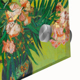 Large abstract wall art on acrylic glass featuring swirling blue and yellow hues.