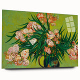 Large abstract wall art on acrylic glass, featuring swirling blue and yellow tones, ideal for bedroom or dining room decor.