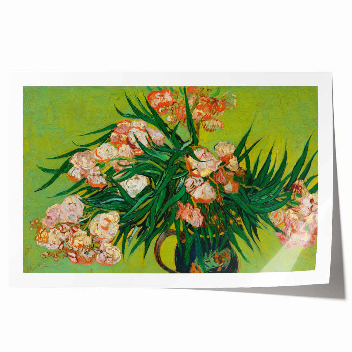 Rolled canvas print of Van Gogh-style sunflowers in vibrant yellow and green, suited for art wall dining room.