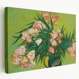 Large art print of Van Gogh's starry night on stretched canvas, featuring swirling blue and yellow hues.