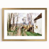 Modern Wall Art: Rustic Village Road with Lush Green and Earthy Tones