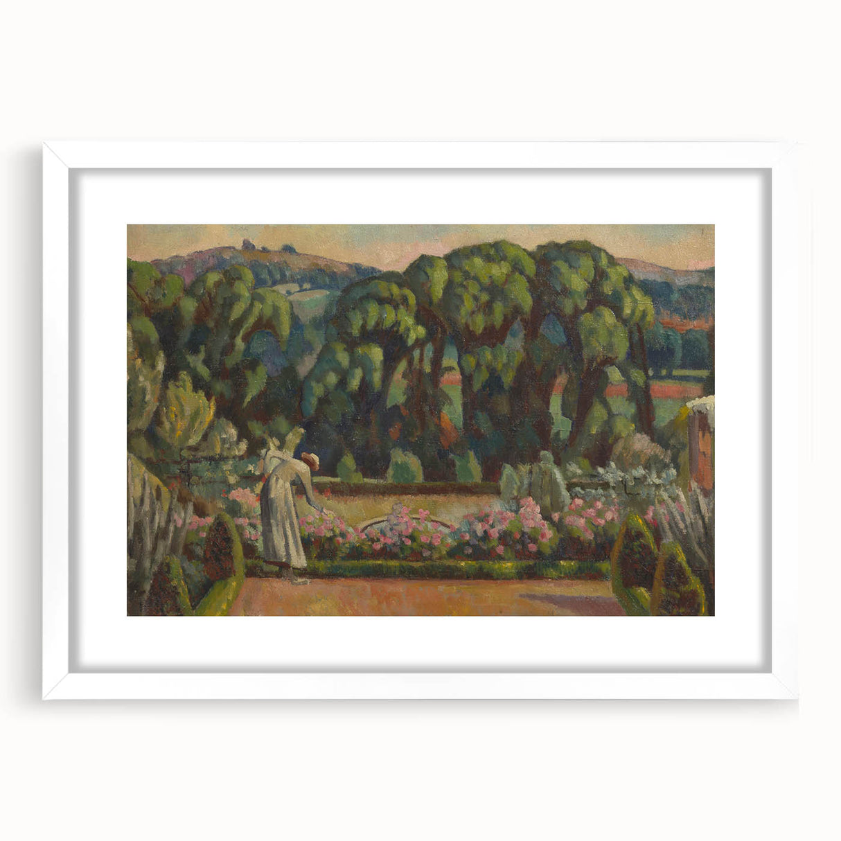 Modern Wall Art: Artist's Garden Scene with Lush Greenery and Flowers