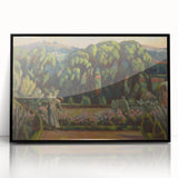 Modern Wall Art: Artist's Garden Scene with Lush Greenery and Flowers