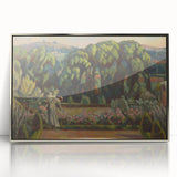 Modern Wall Art: Artist's Garden Scene with Lush Greenery and Flowers