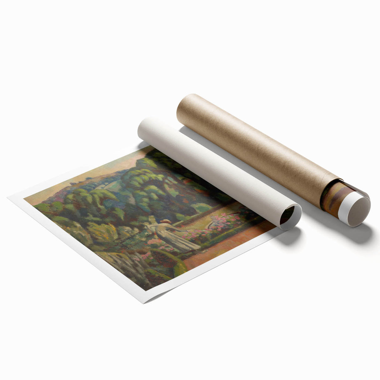 Modern Wall Art: Artist's Garden Scene with Lush Greenery and Flowers