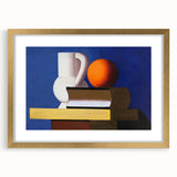 Modern Wall Art: Still Life with Jug, Orange, and Books in Bold Colors