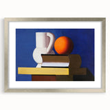 Modern Wall Art: Still Life with Jug, Orange, and Books in Bold Colors