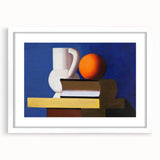 Modern Wall Art: Still Life with Jug, Orange, and Books in Bold Colors